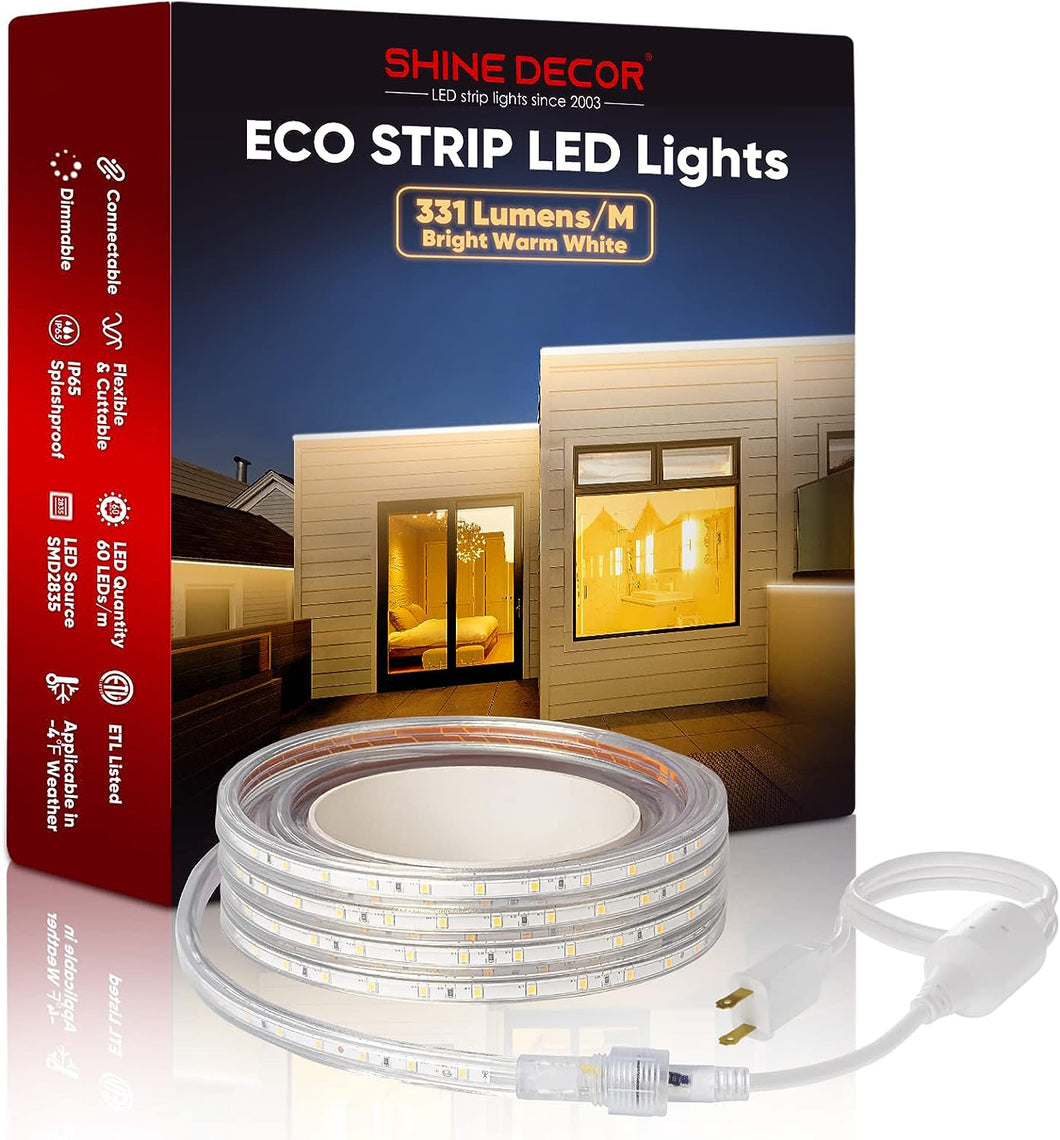 110V Eco LED Strip Light 2800K Warm White Energy Efficient 331Lumens/M