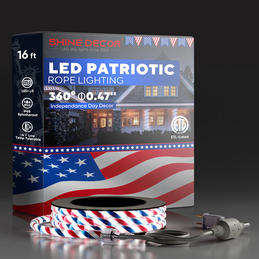 110V Patriotic Red White Blue Indoor Outdoor Rope Light 11000K US Flag Holiday Lighting Decor