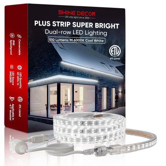 110V Super Bright Double Row LED Strip-Plus Strip Cool White 510Lumens/M