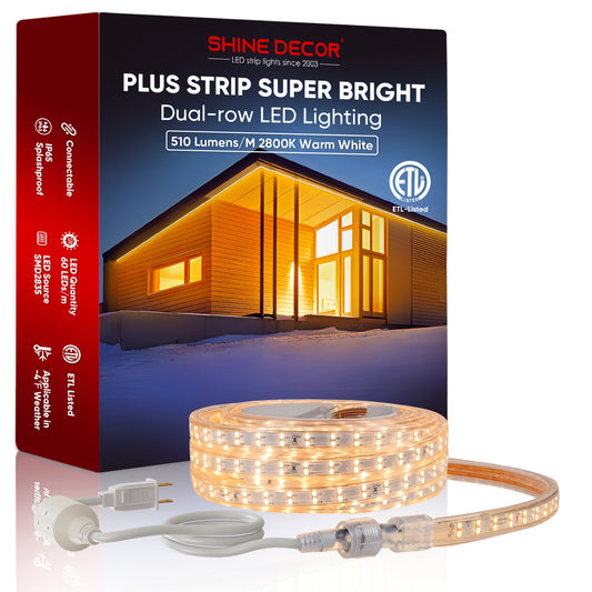 110V Super Bright Double Row LED Strip-Plus Strip Warm White 510Lumens/M