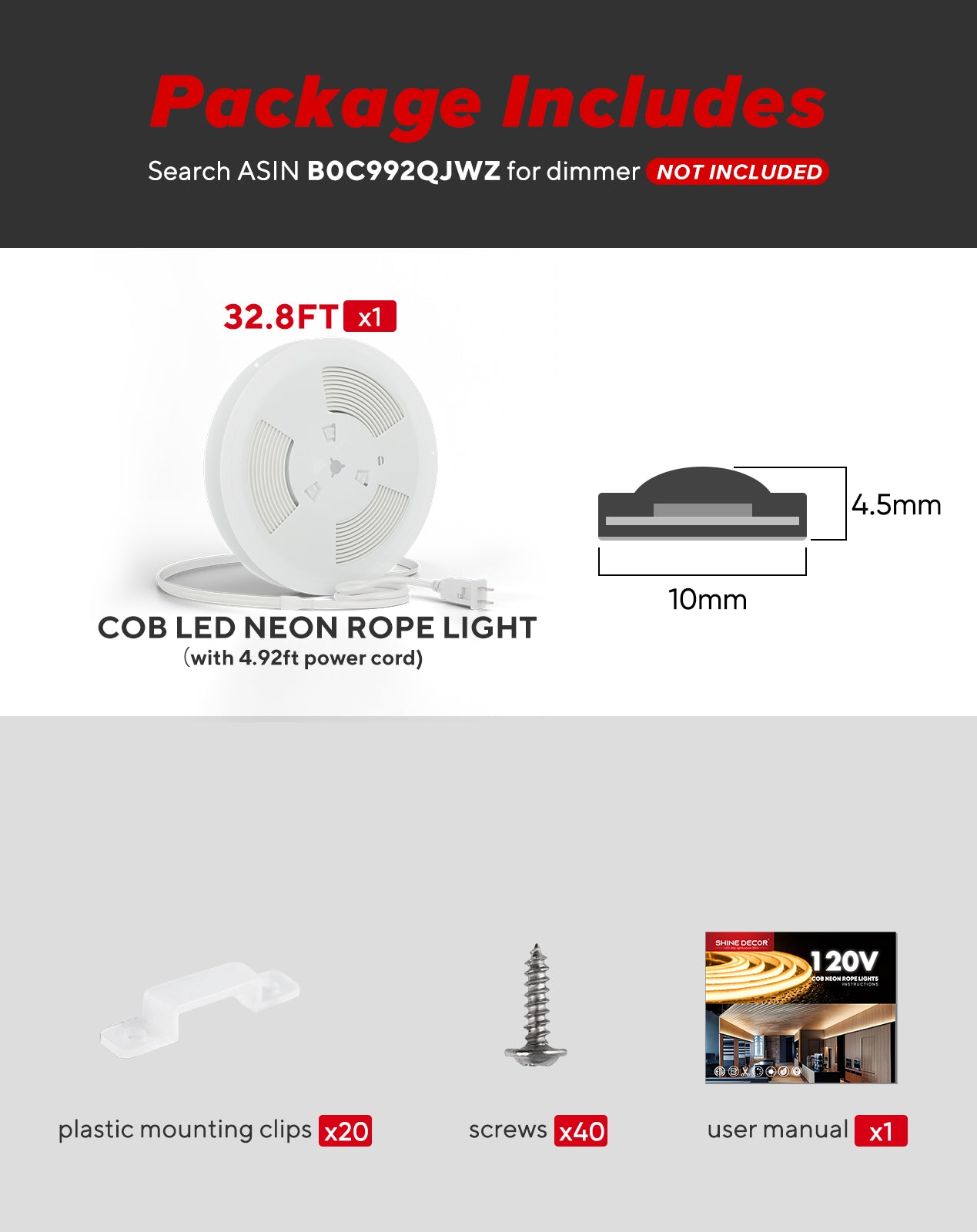 110V Ultra Bright COB LED Neon Rope Light 6000K Cool White 800Lumens/M