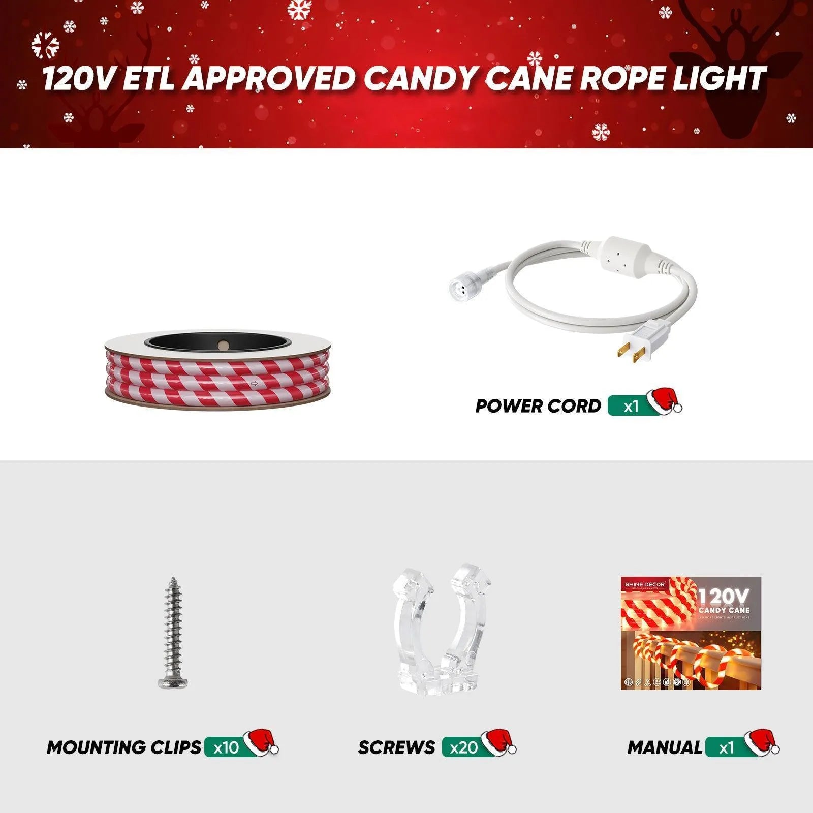 110V Candy Cane LED Rope Light 11000K Cool White For Christmas - Shine Decor