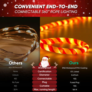 110V Candy Cane LED Rope Light 2800K Warm White For Christmas - Shine Decor