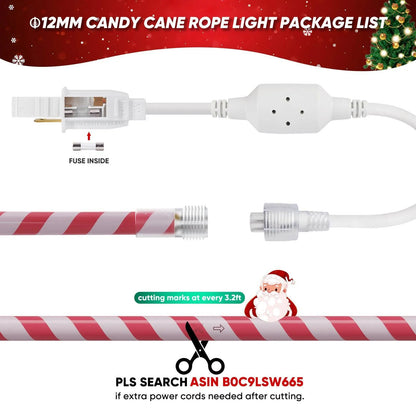 110V Candy Cane LED Rope Light 2800K Warm White For Christmas - Shine Decor