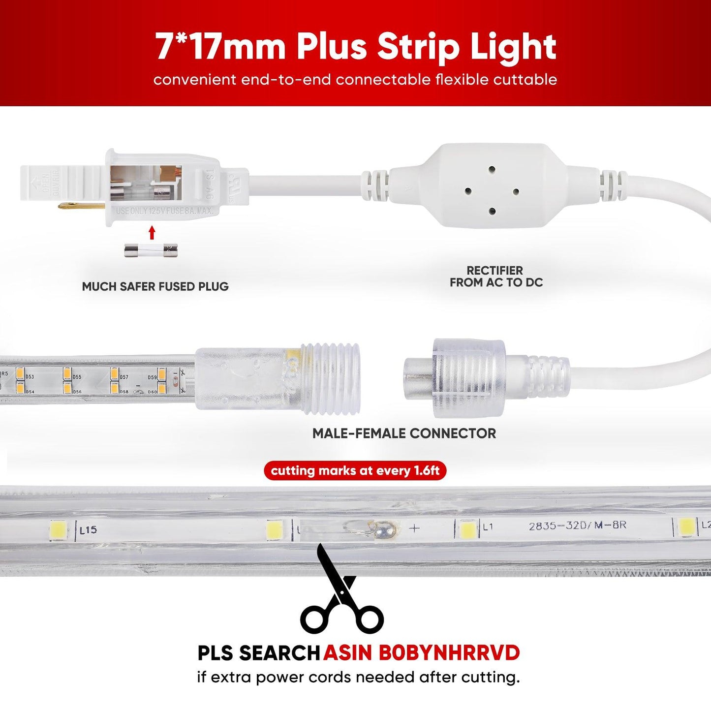 110V Super Bright Double Row LED Strip-Plus Strip Cool White 510Lumens - Shine Decor