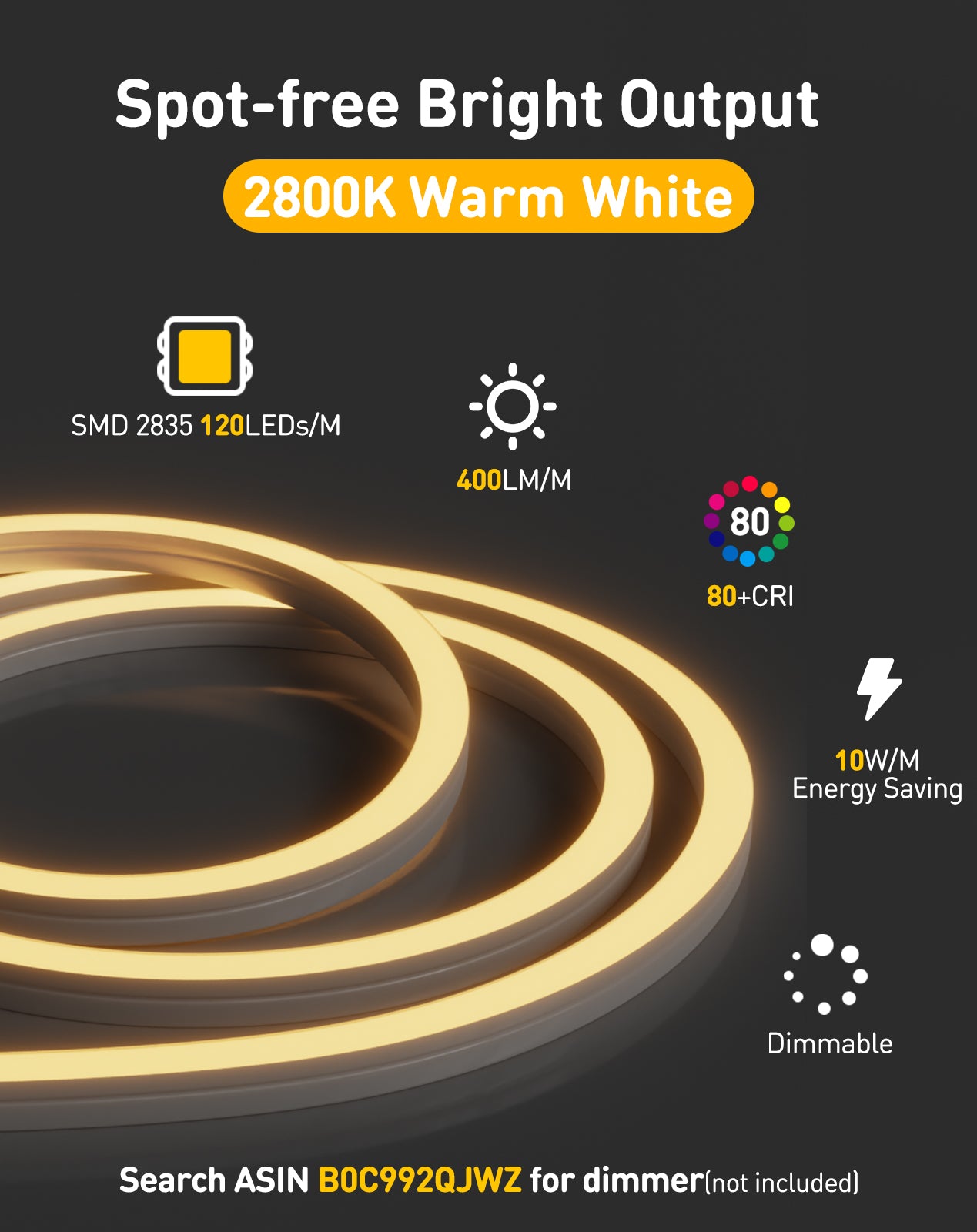 120V 3D neon flex with Top & Side Bend capability in 2800K warm white driver-free, showcasing a seamless outdoor bar sign