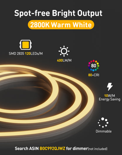 120V 3D neon flex with Top & Side Bend capability in 2800K warm white driver-free, showcasing a seamless outdoor bar sign