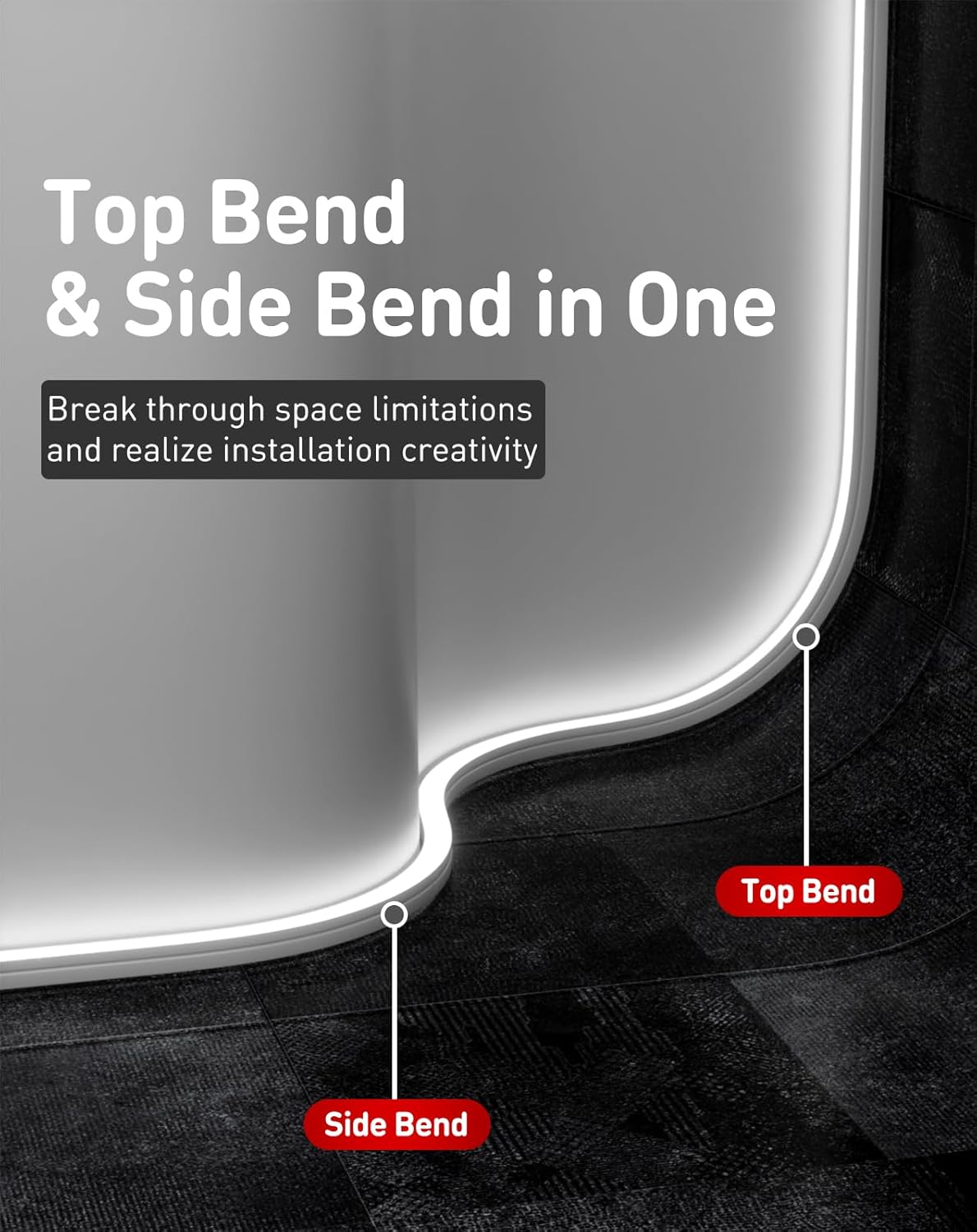 120V 6000K cool white Neon Flex bent in 3D directions (top & side) with uniform glow, no dark spots and driver free