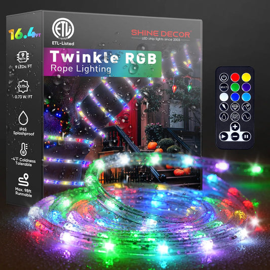 120V Twinkle RGB LED Rope Light Remote Control Dynamic Color Modes - Shine Decor
