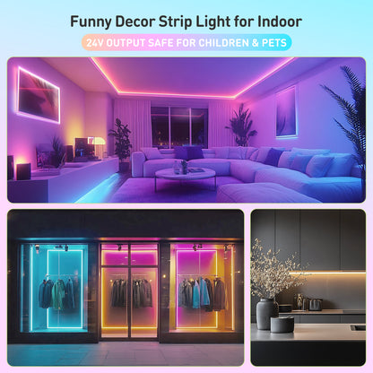 Shine Decor LED Strip Light RGBWW +CCT +IC, Multi Functions Warm/Cool White Tunable Bright Dimmable Color Chasing, Flexible Adhesive 16.4FT with Remote & 24V ETL Power for Indoor Remote Control
