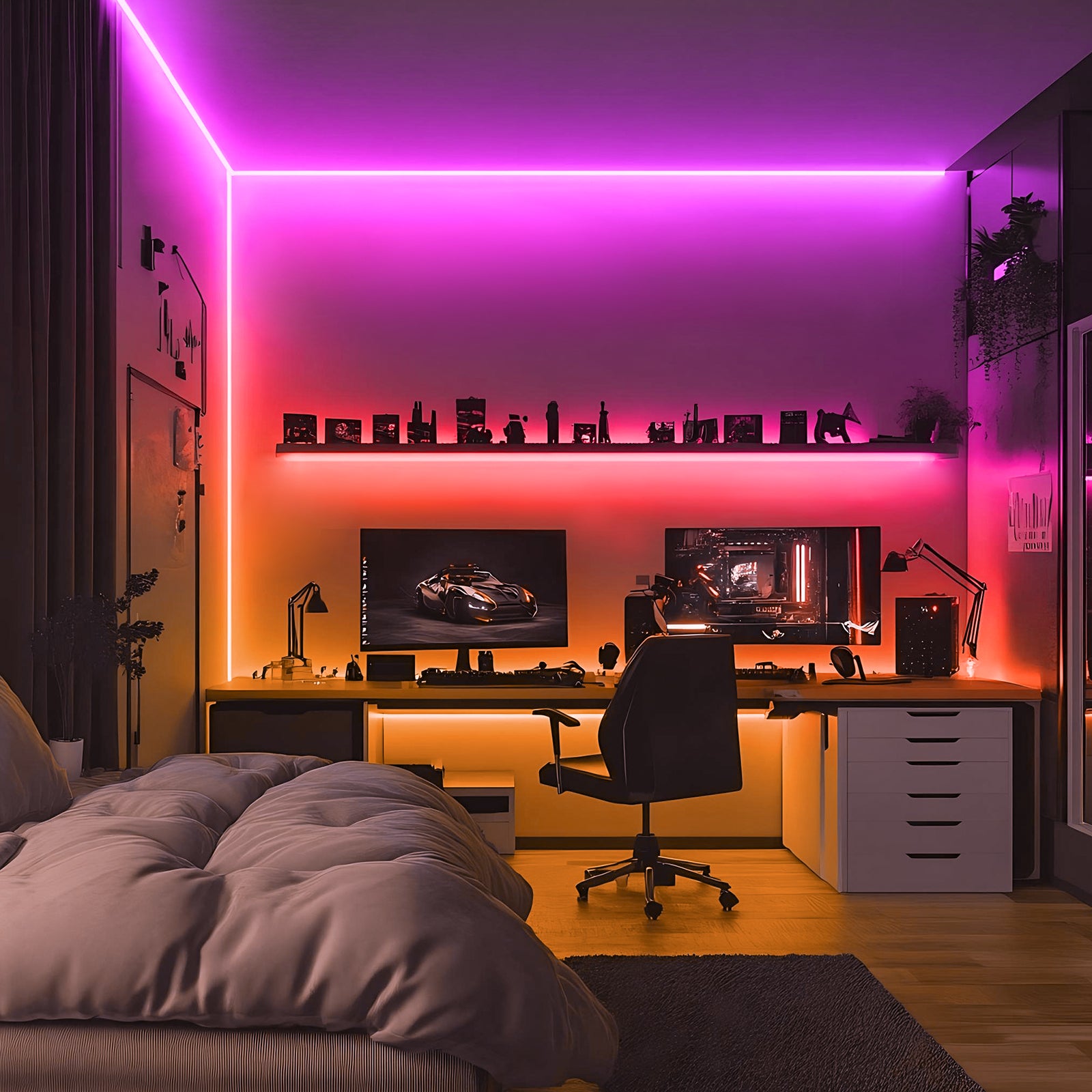 Shine Decor LED Strip Light RGBWW +CCT +IC, Multi Functions Warm/Cool White Tunable Bright Dimmable Color Chasing, Flexible Adhesive 16.4FT with Remote & 24V ETL Power for Indoor Remote Control Remote Control