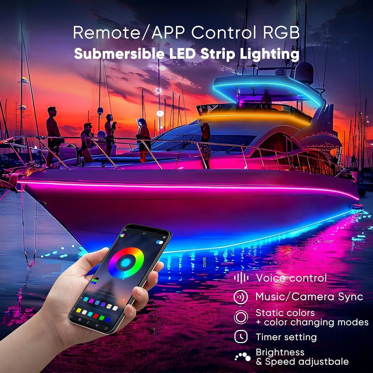 Shine Decor 24V IP68 RGB LED Strip Pool Strip Lighting Smart Control Solid Silicone 106ft 32M