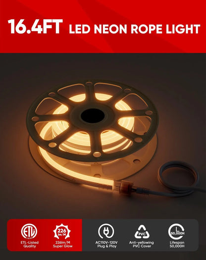 IP65 waterproof 2500K warm white LED neon rope light illuminating a modern cafe bar counter