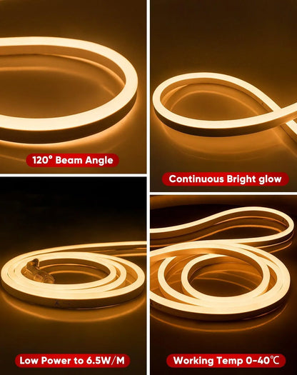 IP65 waterproof 2500K warm white LED neon rope light illuminating a modern cafe bar counter