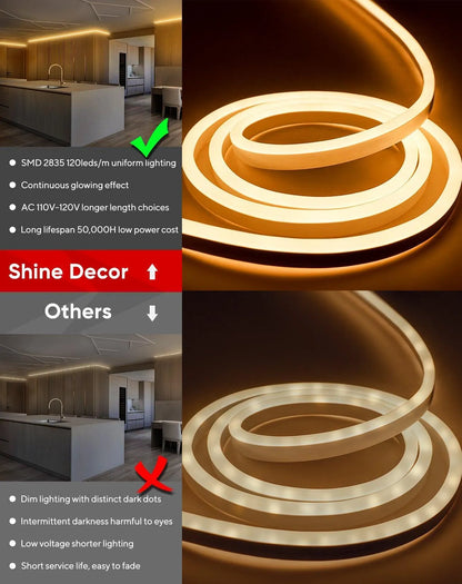 IP65 waterproof 2500K warm white LED neon rope light illuminating a modern cafe bar counter