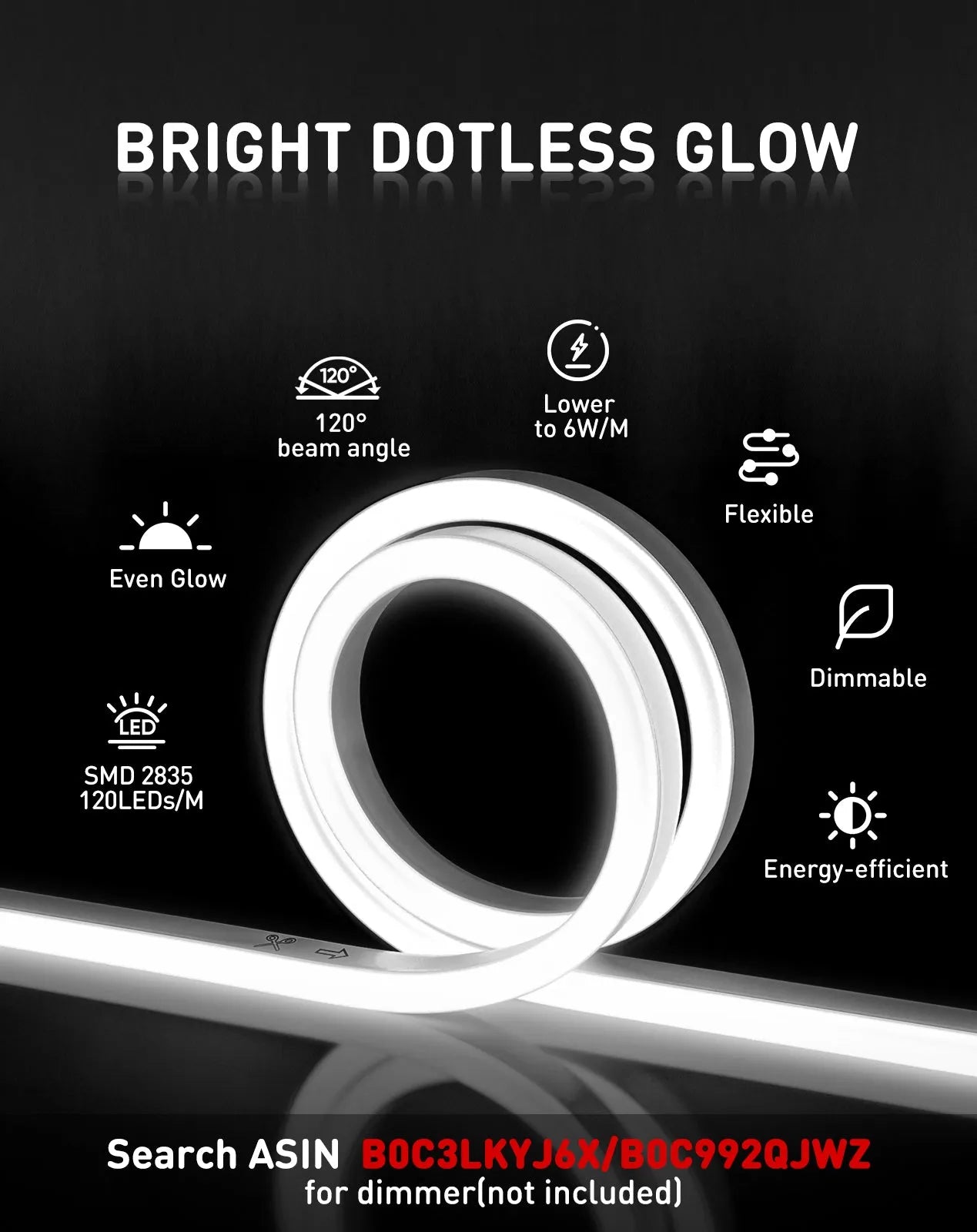 IP65 waterproof 6000K cool white LED neon rope light illuminating a modern outdoor store sign 189Lumens/M