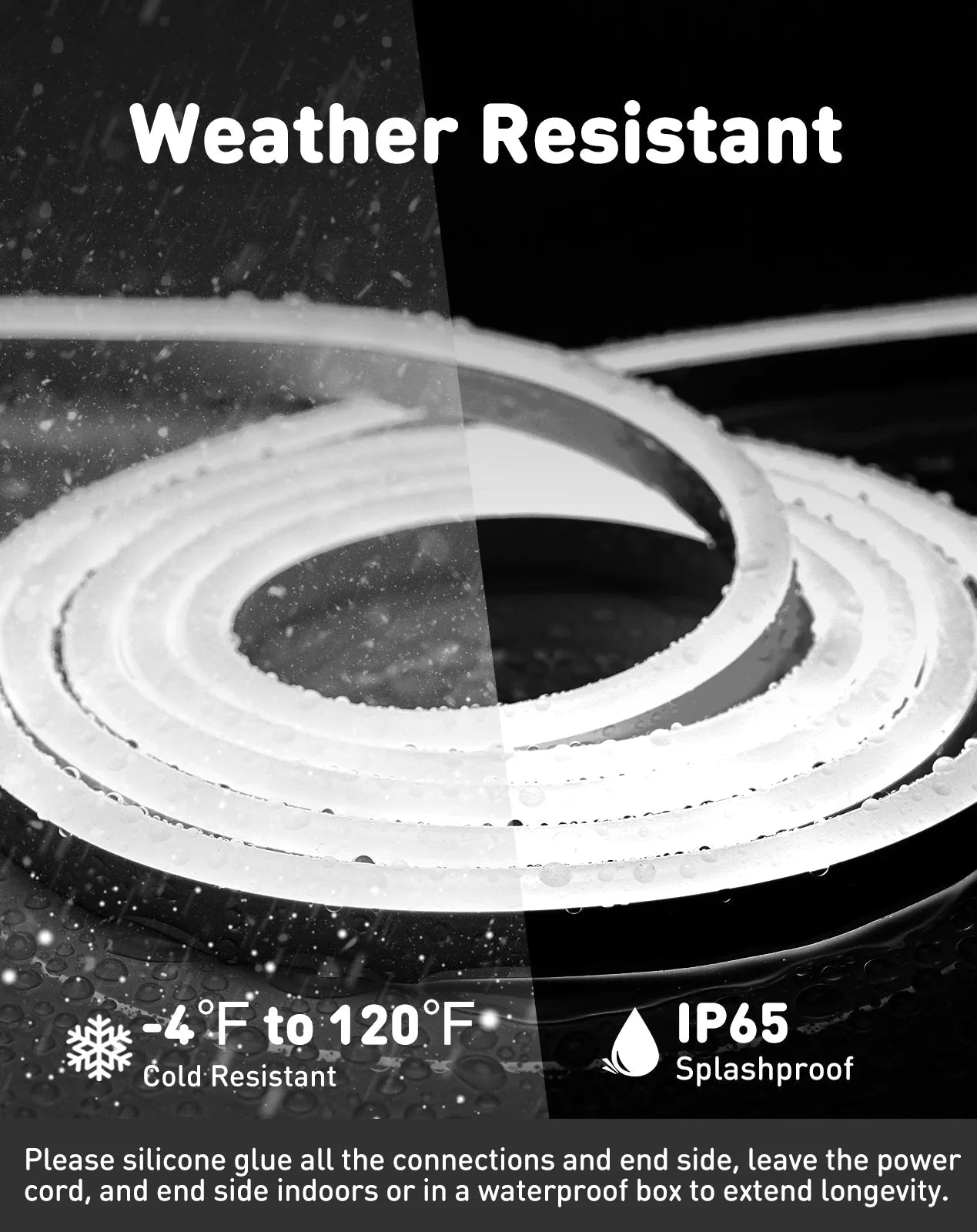 IP65 waterproof 6000K cool white LED neon rope light illuminating a modern outdoor store sign189Lumens/M