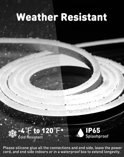 IP65 waterproof 6000K cool white LED neon rope light illuminating a modern outdoor store sign189Lumens/M