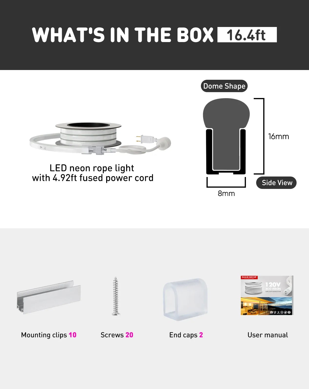 IP65 waterproof 6000K cool white LED neon rope light illuminating a modern outdoor store sign189Lumens/M