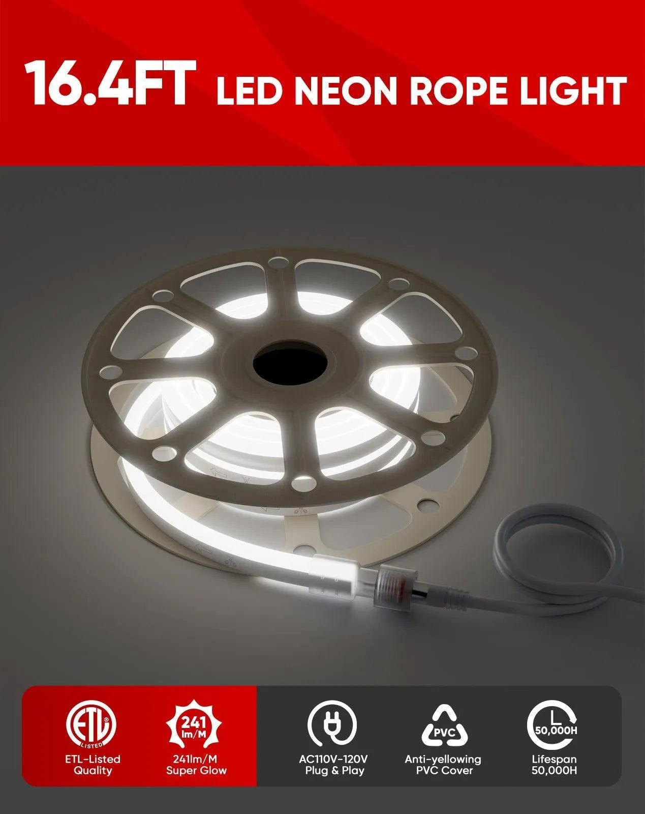 IP65 waterproof 6300K cool white LED neon rope light best for tasking lighting