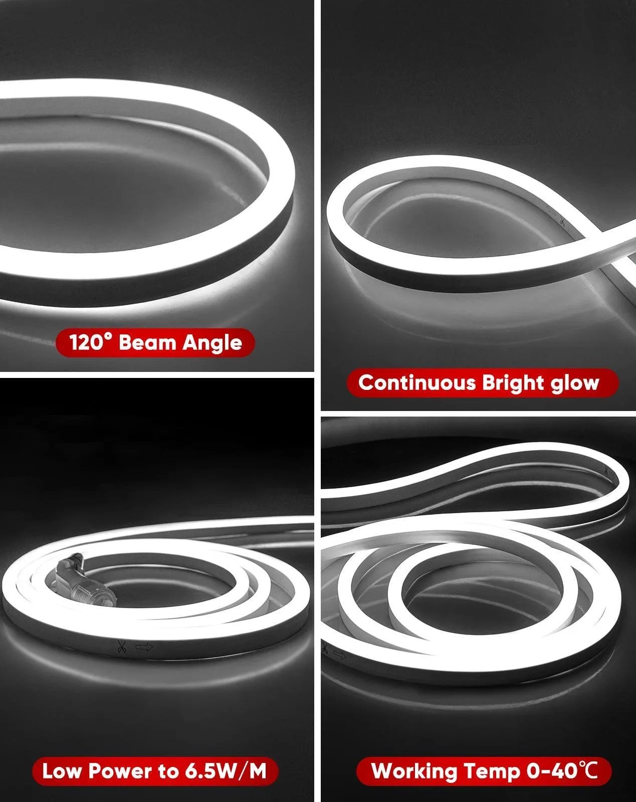 IP65 waterproof 6300K cool white LED neon rope light best for tasking lighting