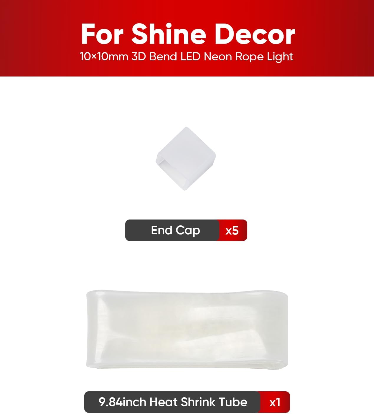 Endkappenpaket für 120 V 3D-gebogenes LED-Neon-Lichterband, 10 x 10 mm 