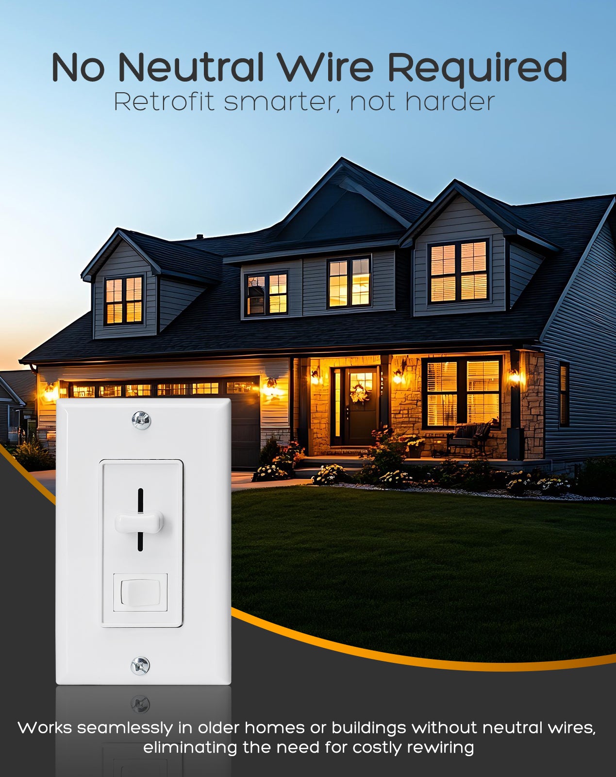 Shine Decor ELV Slide Dimmer Light Switch Pack Wall Plate Included UL Listed Max Run 300W 