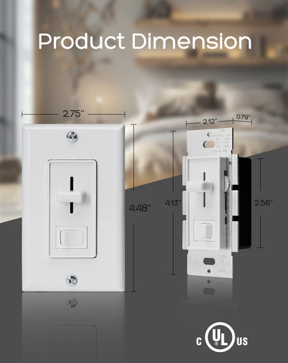 Shine Decor ELV Slide Dimmer Light Switch Pack Wall Plate Included UL Listed Max Run 300W 