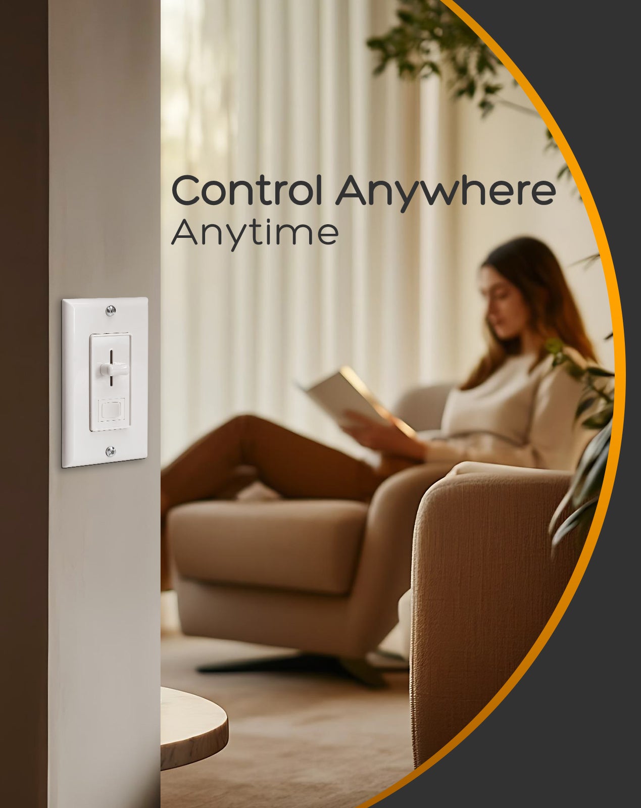 Shine Decor ELV Slide Dimmer Light Switch Pack Wall Plate Included UL Listed Max Run 300W 