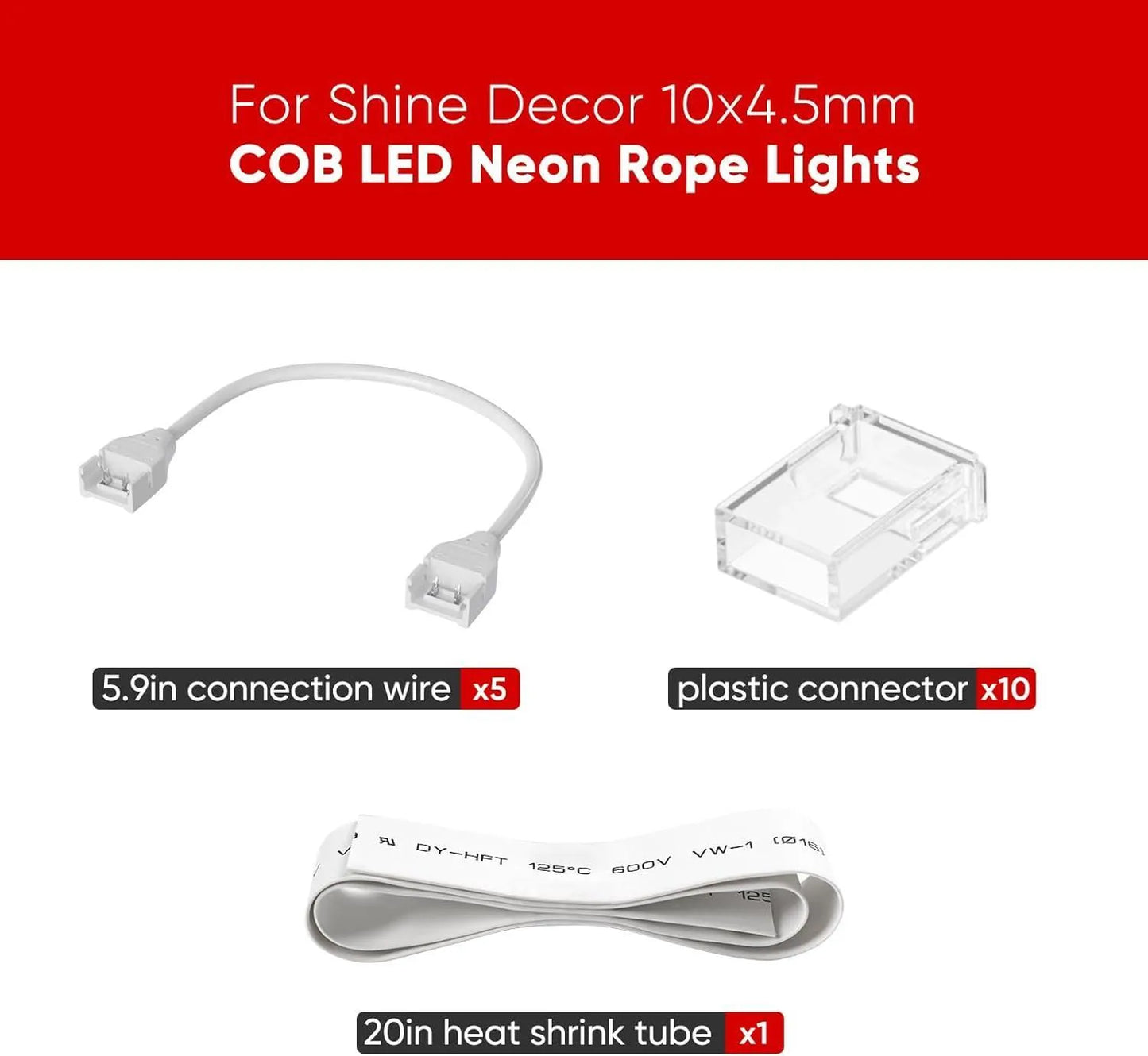 Connector Kit for 120V 10x4.5mm COB LED Neon Rope Light - Shine Decor