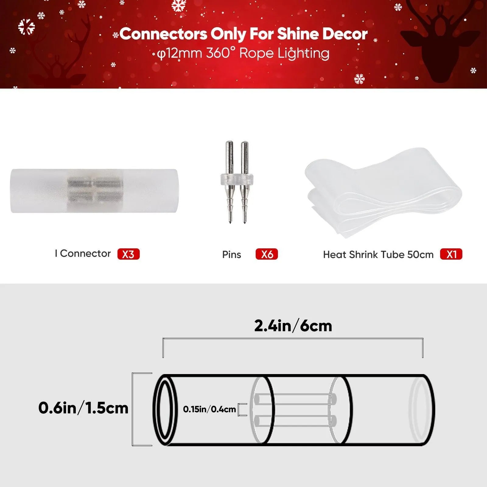 Connector Pack For 110V Candy Cane LED Rope Light - Shine Decor