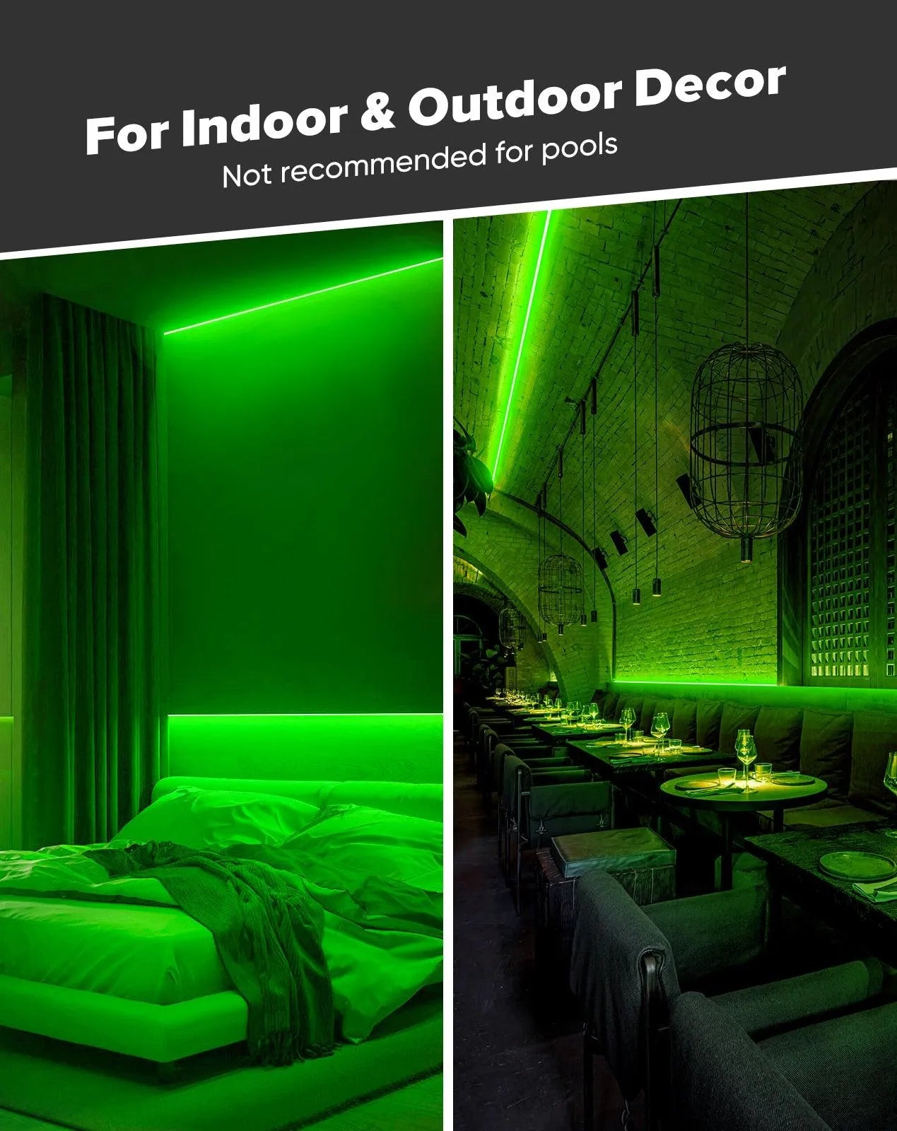 120V COB green Rope Light  800lm Ultra Bright, IP65 Waterproof Cold-Resistant ETL Neon Strip, No Driver Tape Lighting for Home Commercial