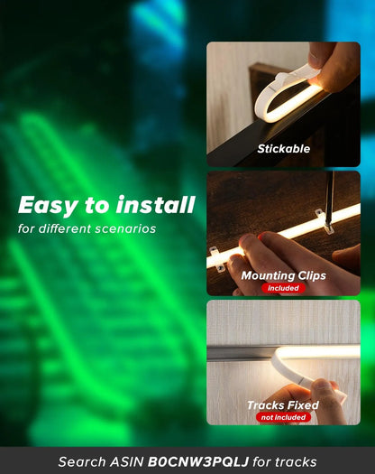 120V COB green Rope Light  800lm Ultra Bright, IP65 Waterproof Cold-Resistant ETL Neon Strip, No Driver Tape Lighting for Home Commercial