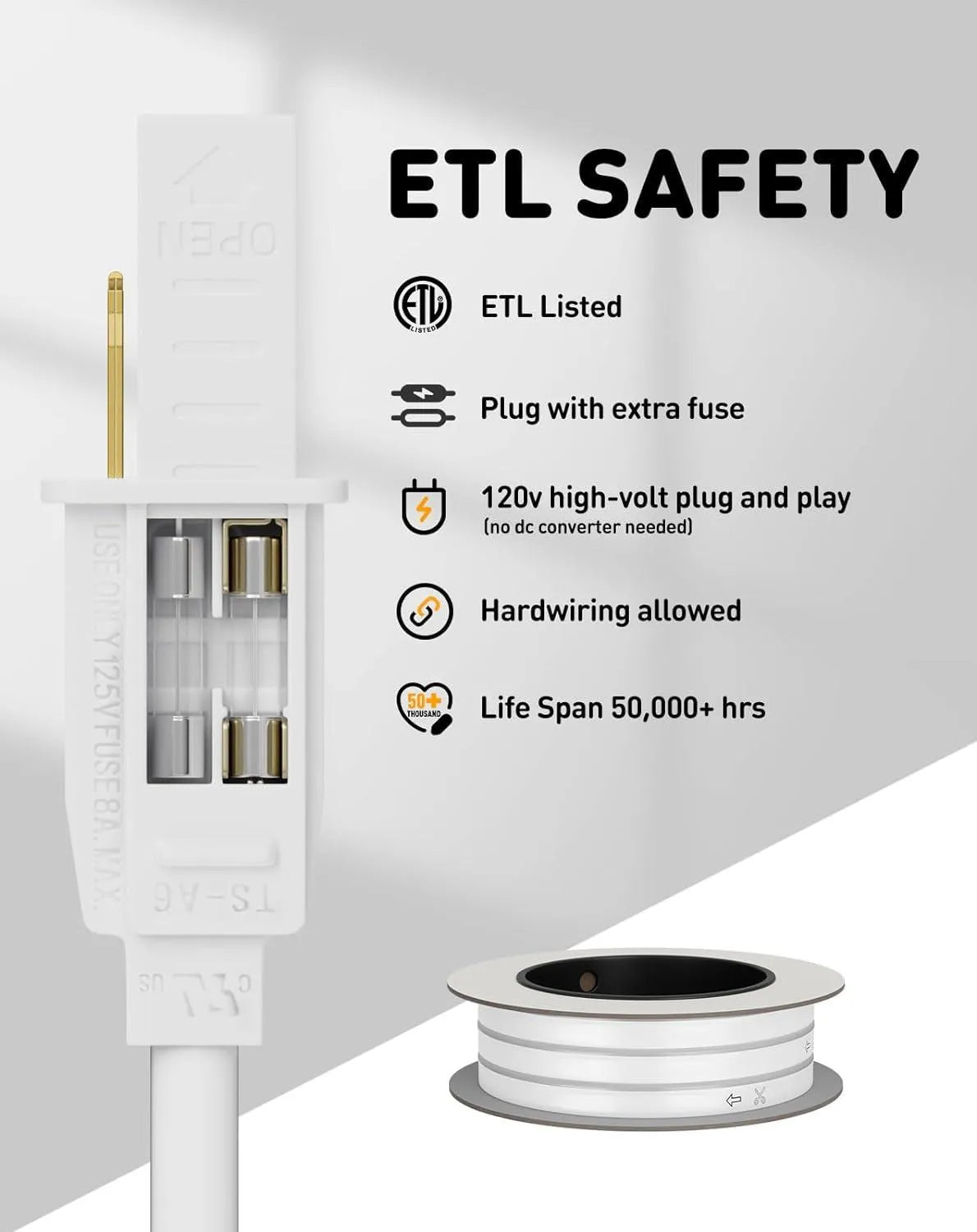 120V Eco LED NEON rope light, Connectable & Cuttable Dotless 120LEDs/M Neon Strip Lighting, ETL IP65 Waterproof & Weather-Resistant for Home Commercial