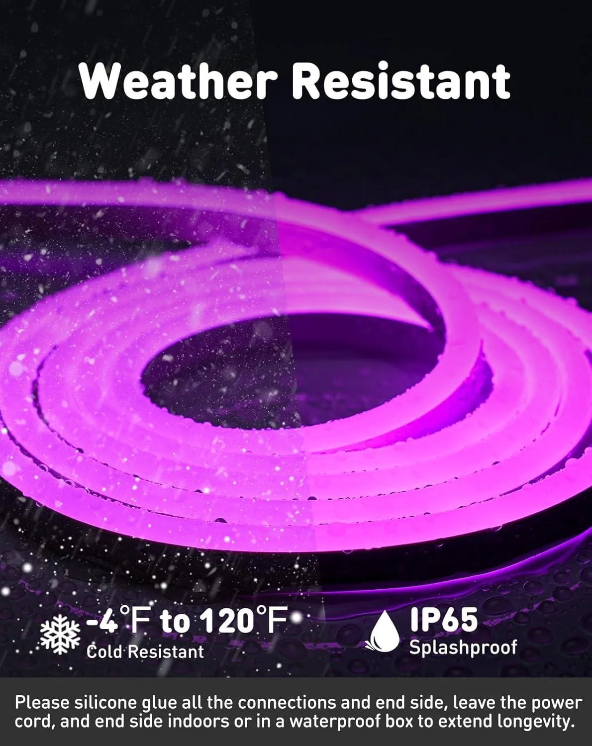 120V Eco purple rope light, Connectable & Cuttable Dotless 120LEDs/M Neon Strip Lighting, ETL IP65 Waterproof & Weather-Resistant for Home Commercial