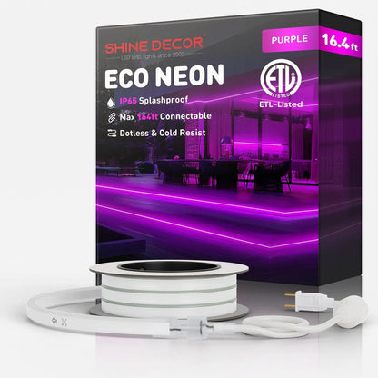120V Eco purple rope light, Connectable & Cuttable Dotless 120LEDs/M Neon Strip Lighting, ETL IP65 Waterproof & Weather-Resistant for Home Commercial
