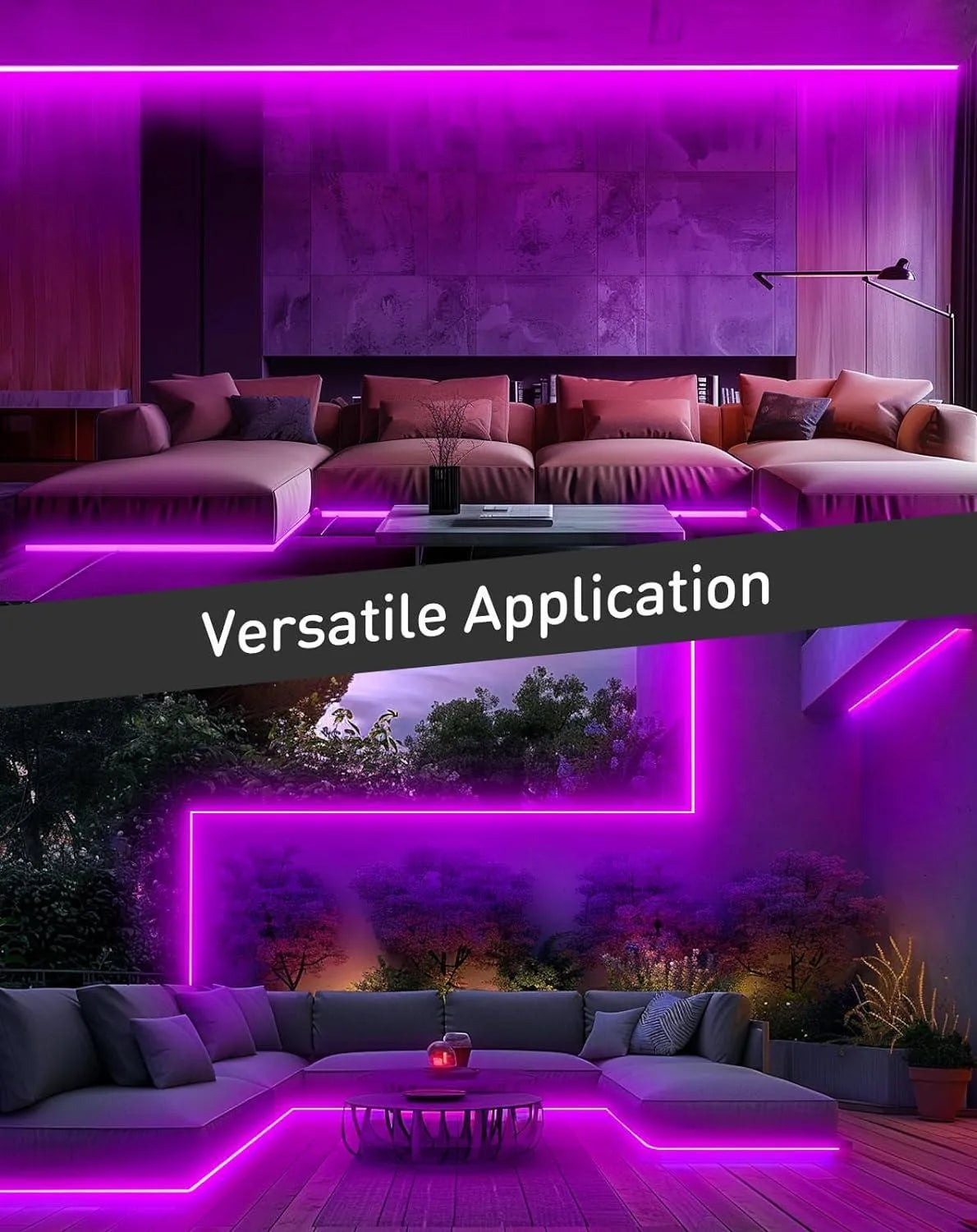 120V Eco purple rope light, Connectable & Cuttable Dotless 120LEDs/M Neon Strip Lighting, ETL IP65 Waterproof & Weather-Resistant for Home Commercial