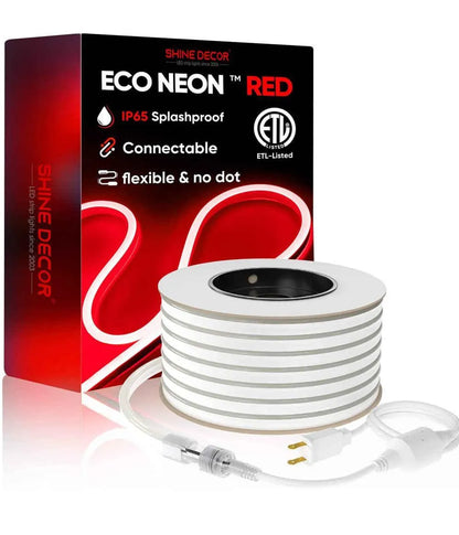 120V Eco red rope light, Connectable & Cuttable Dotless 120LEDs/M Neon Strip Lighting, ETL IP65 Waterproof & Weather-Resistant for Home Commercial