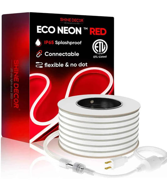 120V Eco red rope light, Connectable & Cuttable Dotless 120LEDs/M Neon Strip Lighting, ETL IP65 Waterproof & Weather-Resistant for Home Commercial