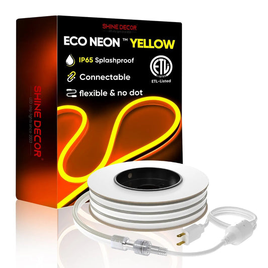 120V Eco gold yellow rope light, Connectable & Cuttable Dotless 120LEDs/M Neon Strip Lighting, ETL IP65 Waterproof & Weather-Resistant for Home Commercial