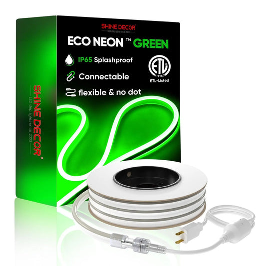 120V Eco green rope light, Connectable & Cuttable Dotless 120LEDs/M Neon Strip Lighting, ETL IP65 Waterproof & Weather-Resistant for Home Commercial