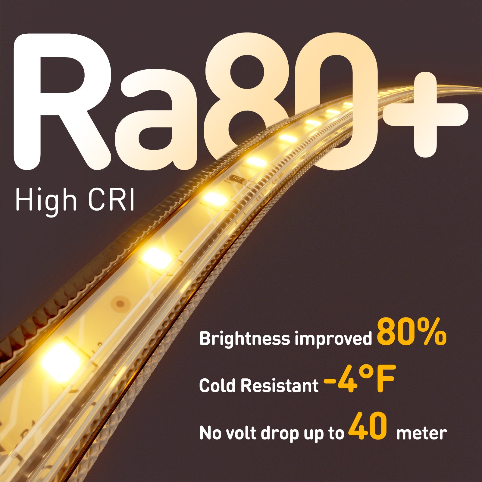 ETL Listed 120V LED strip light in 2800K warm white, installed on an outdoor patio with IP65 waterproof rating.