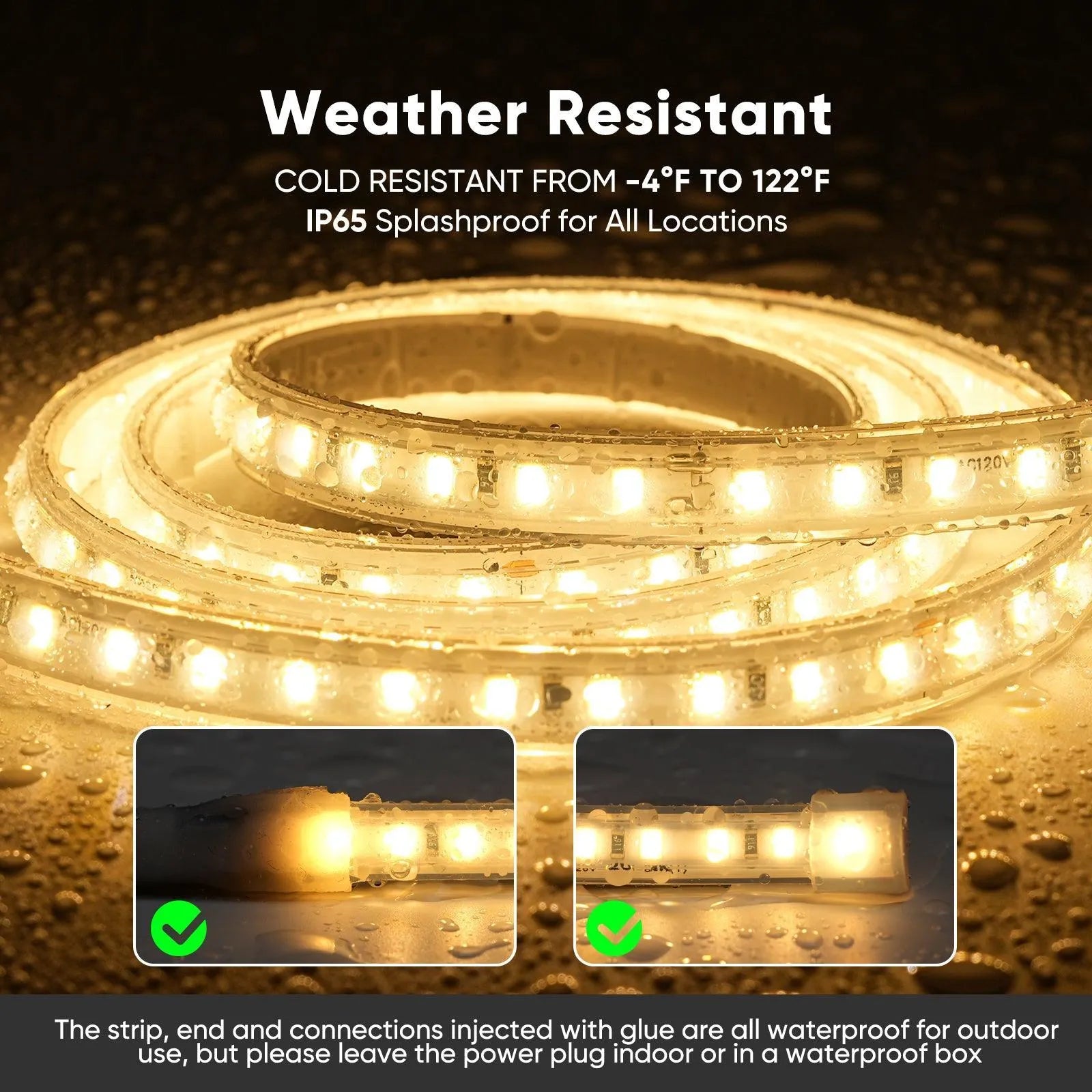 ETL-listed warm white COB LED strip light with 3.9-inch cut marks and peel-and-stick backing, installed under kitchen cabinets.
