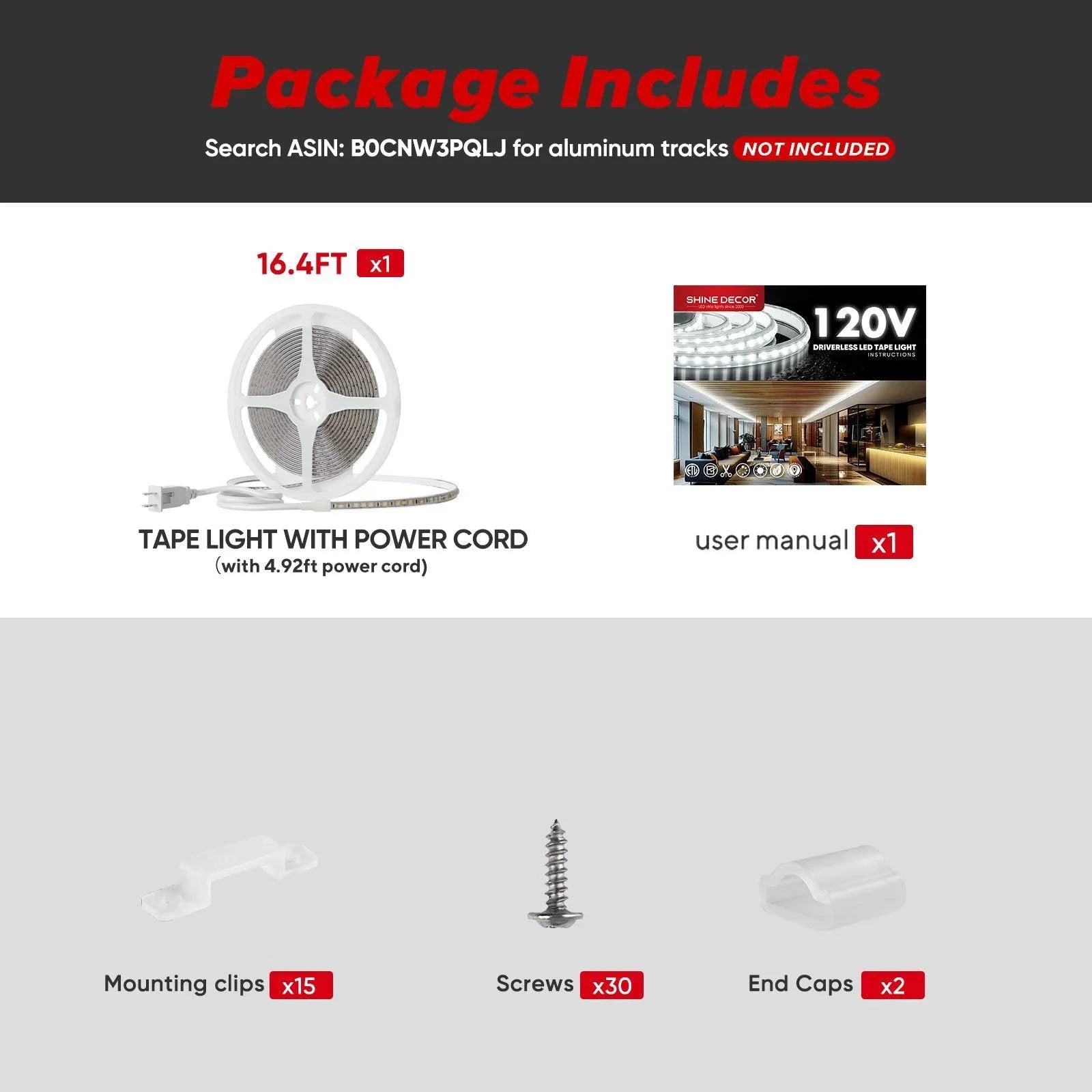 ETL-listed 6000K cool white/2800k warm white COB LED strip light 3.9-inch cut marks with peel & stick adhesive, installed under kitchen cabinets