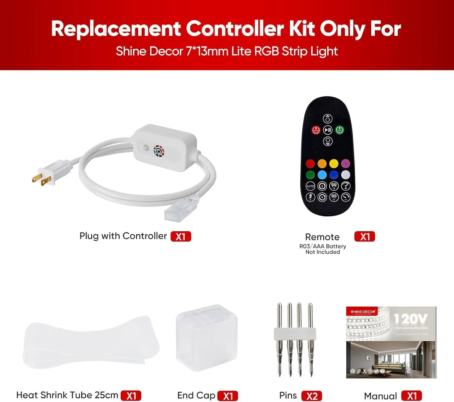 Controller Kit for 110V 7x13mm RGB LED Lite Strip Lights - Shine Decor