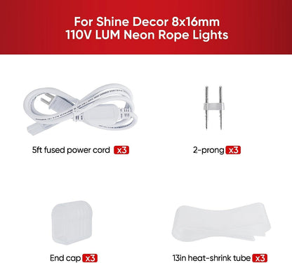 Extra Power Cord for 110V 8*16mm Lum Led Neon Rope Light Super Bright - Shine Decor