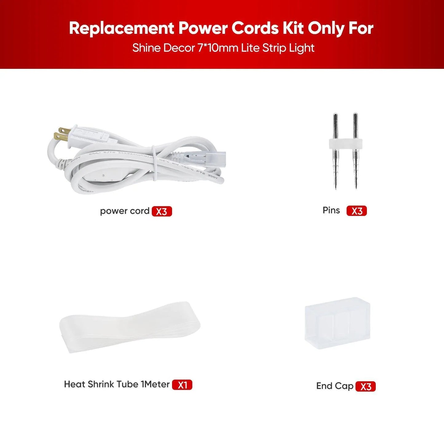 Extra Power Cord Pack for 110V 7*10mm Led Strip Light-Lite Strip - Shine Decor