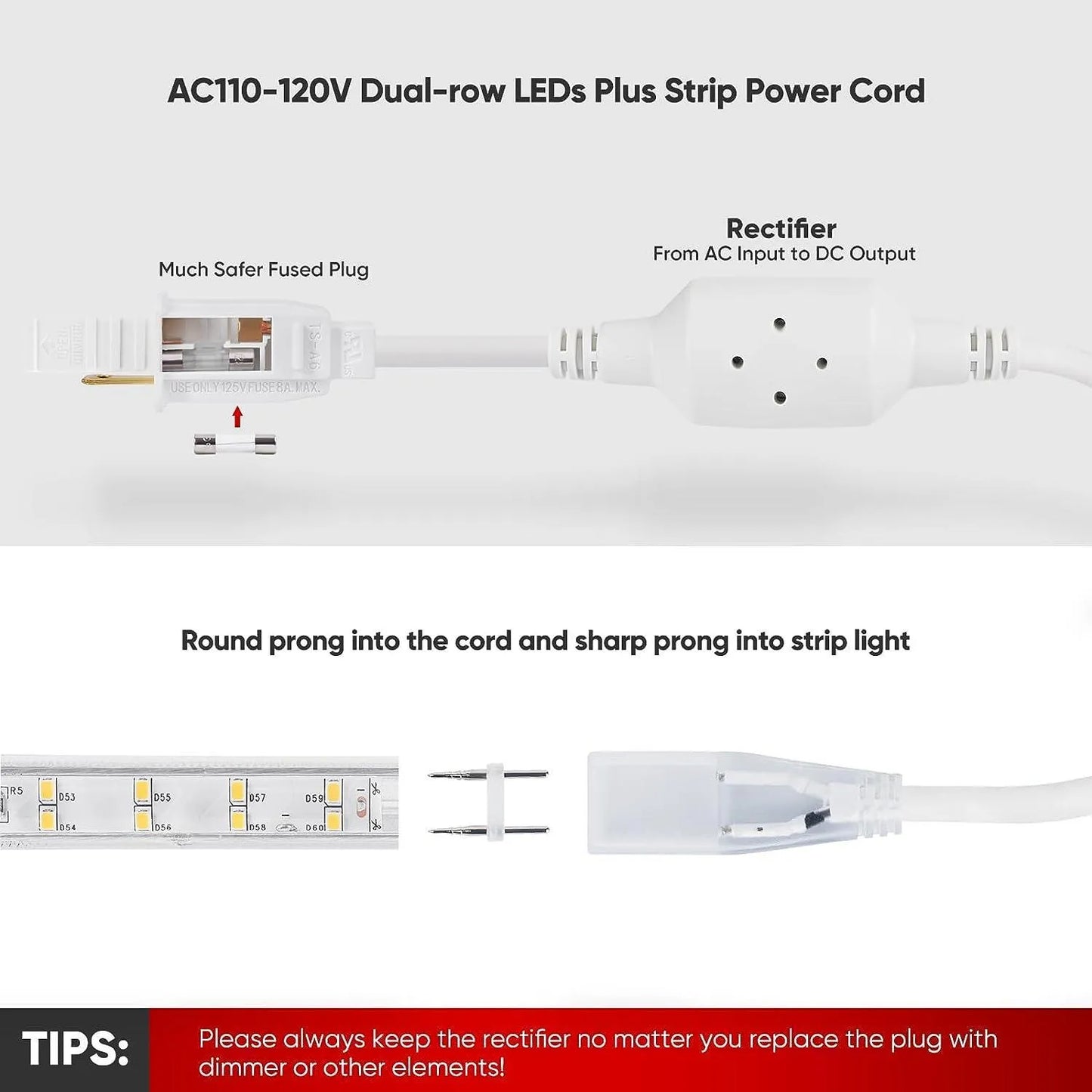 Extra Power Cord Pack for 110V 7x17mm Double Row Plus Strip - Shine Decor