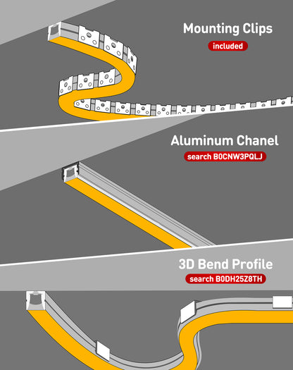 120V 6000K cool white Neon Flex bent in 3D directions (top & side) with uniform glow, no dark spots and driver free