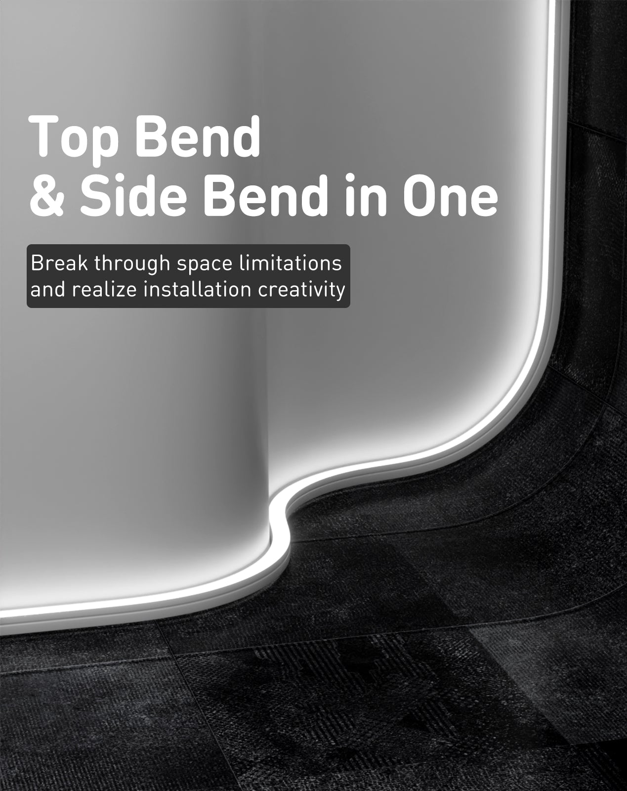 120V 6000K cool white Neon Flex bent in 3D directions (top & side) with uniform glow, no dark spots and driver free